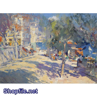 Tranh sơn dầu thành phố ngủ yên